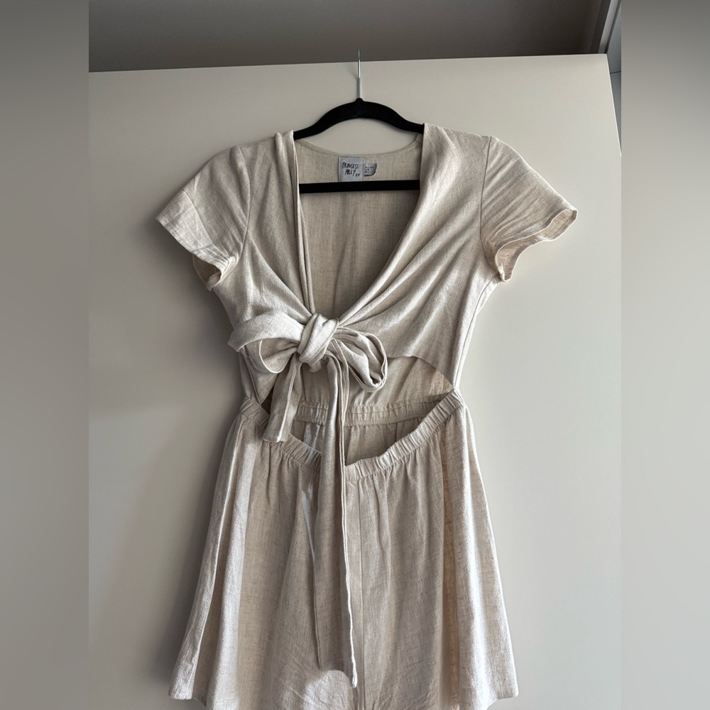Princess Polly Cream Tie-Front Romper